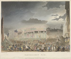 Fiera di San Bartolomeo, da Microcosm of London, or London in Miniature, Vol. I, di Rudolph Ackerman, inciso da J. Bluch da Thomas after Rowlandson